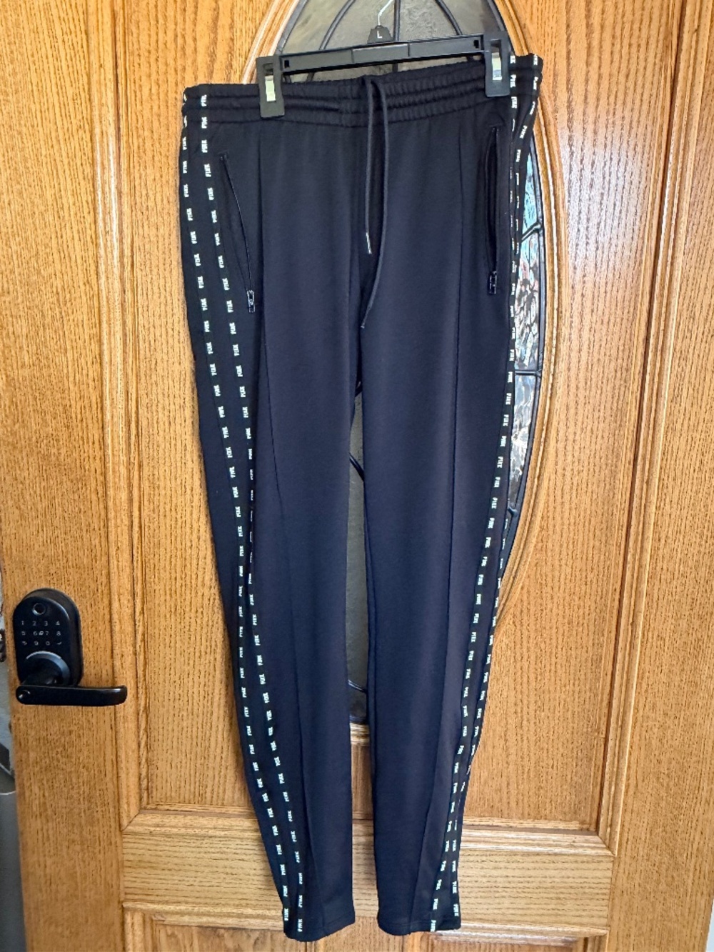 PINK Victoria's Secret black joggers with white stripes, Size M